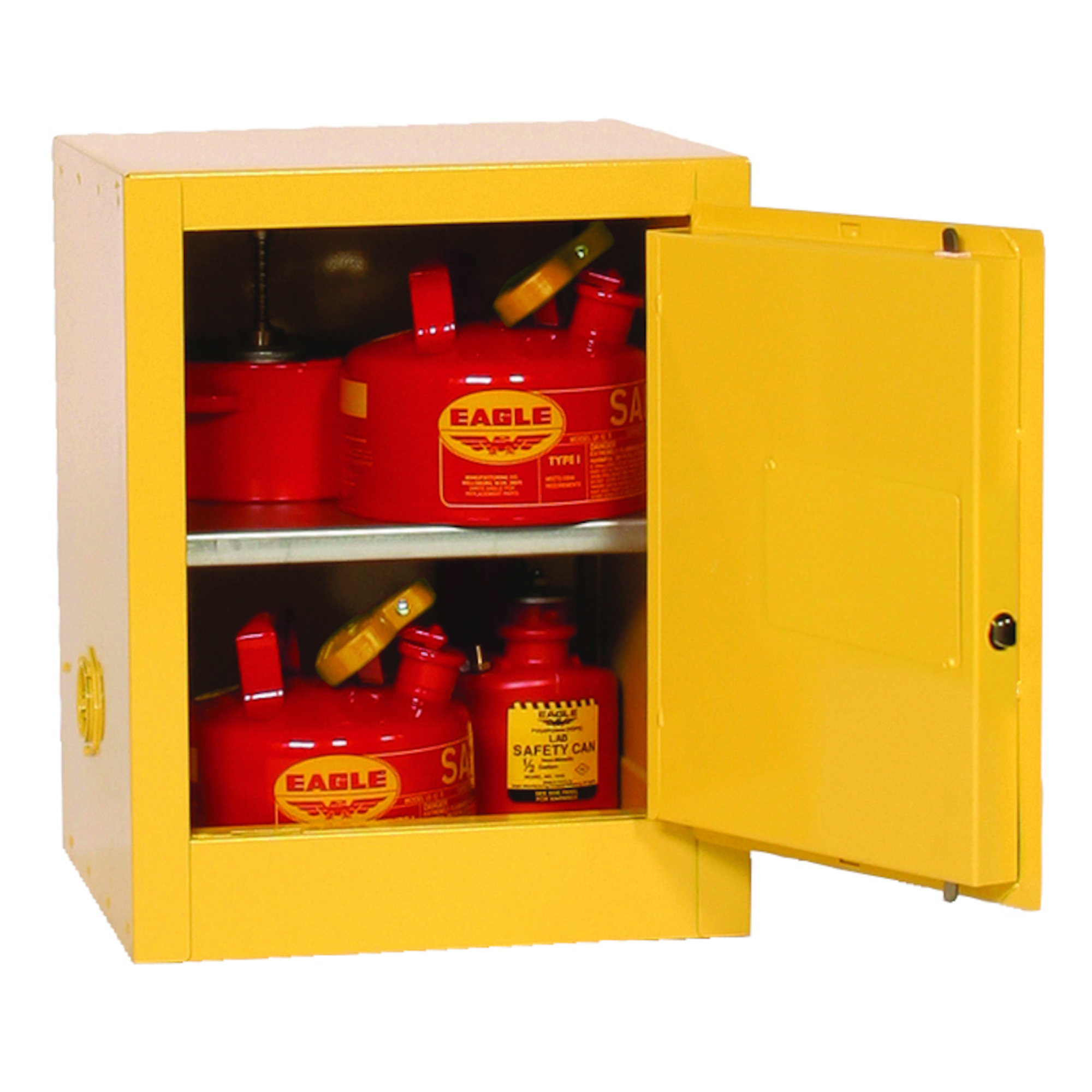 Eagle Fire Cabinet — 4 Gallon, 1 Shelf, 1 Door, Manual Close, Bench Top, Yellow, Model# 1904X